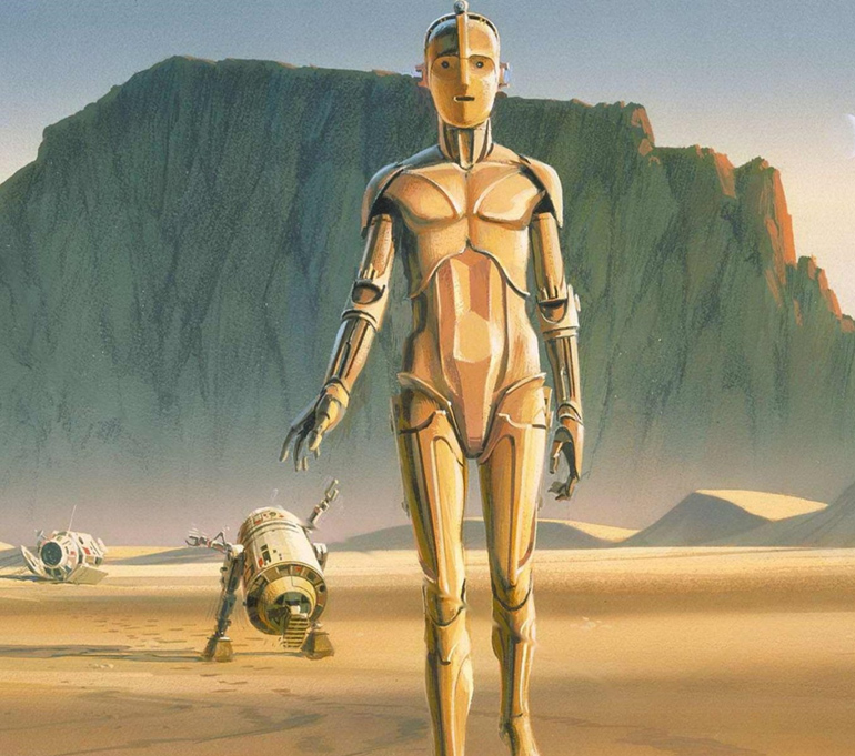 C3PO ve R2D2'nin ilk konsept çizimlerinden biri
