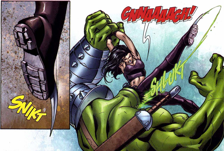 Wolverine'in klonu X-23, Hulk'ın gözlerini çıkarmayı başarmıştı. Ancak kısa süre içinde Hulk iyileşti.