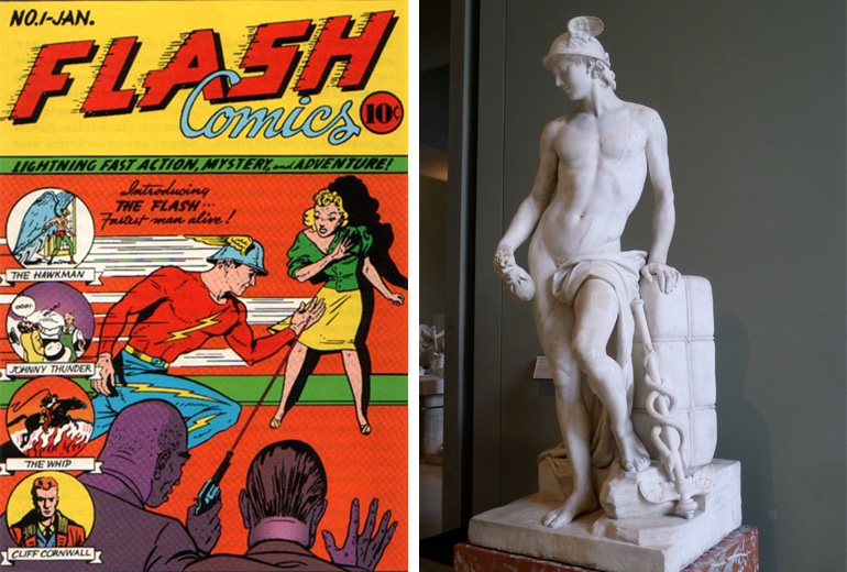 Flash'ın boy gösterdiği ilk sayı ve esin kaynağı Mercury'nin heykeli.