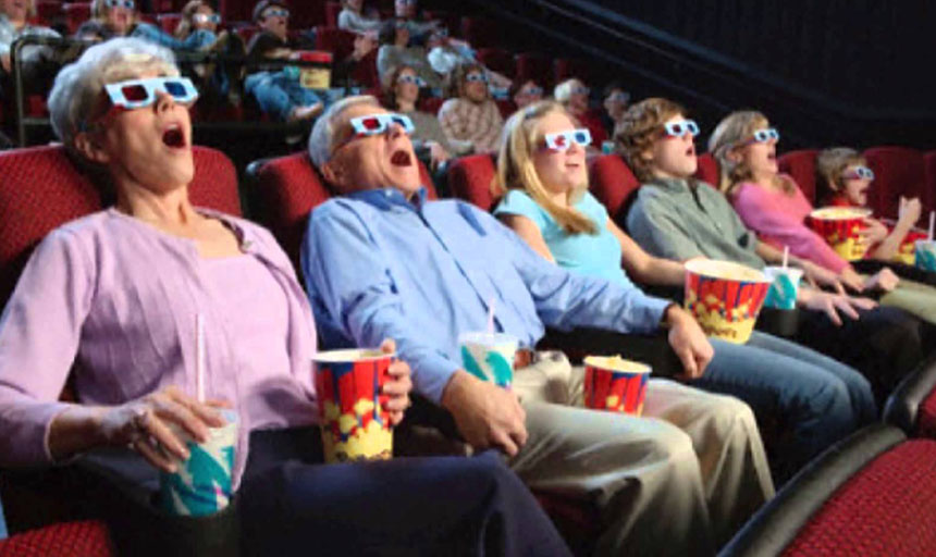 İzleyiciler 3D bir film izlerken.