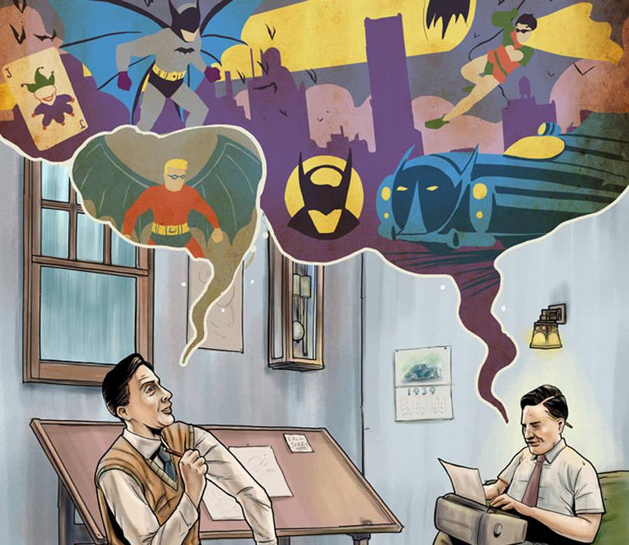 Rob Kane ve Bill Finger Batmani tasarlarken Resmin tamamını görmek için tıklayın!)