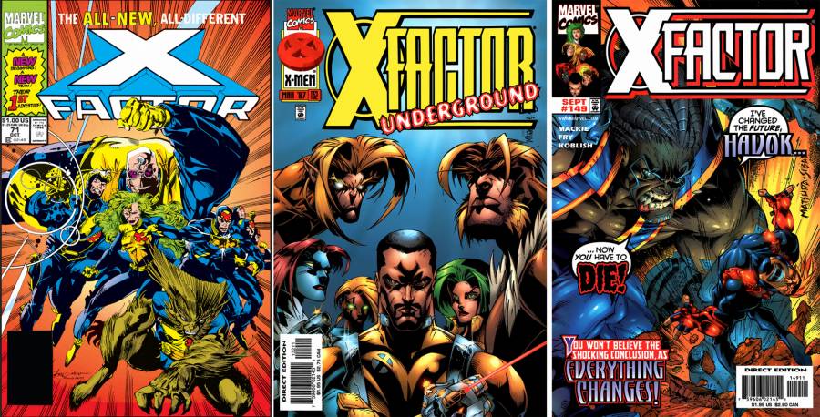 Ekibin kurulduğu X-Factor #71 (1991), Forge'un liderliğindeki dönemden bir sayı X-Factor #132 ve ekibin dağıtıldığı X-Factor #149 (1998)