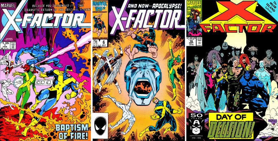 X-Factor'ün ilk ortaya çıktığı X-Factor #1 (1986), Apocalypse'in ilk göründüğü X-Factor #6 (1986) ve ekibin dağıtıldığı X-Factor #70 (1991)